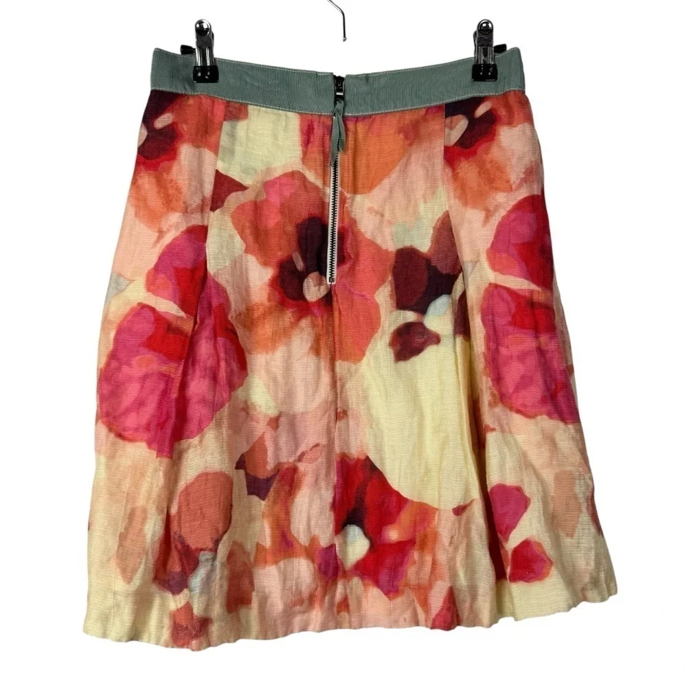 Ann Taylor LOFT Cream Pink Floral Linen Knee Length Skirt 0